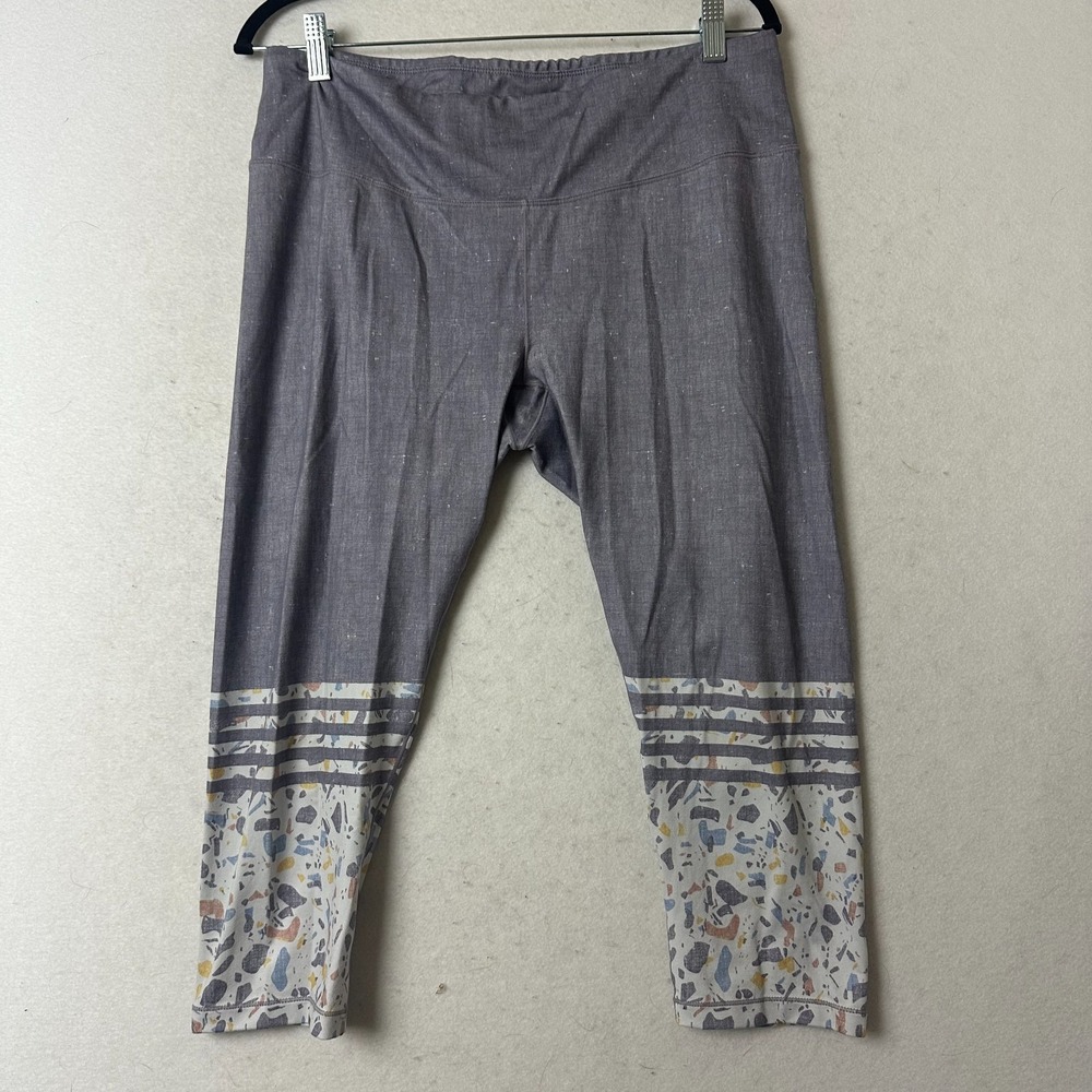 Prana Chakara Cropped Leggings Gray Terrazzo Stripe Yoga Pants Womens‎ XL